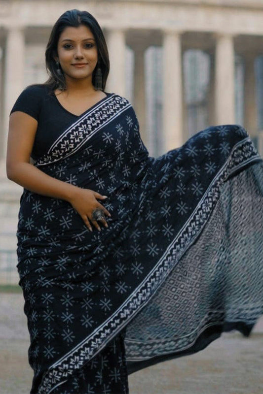 Pulsating 1-Minute Ready To Wear Black Cotton Saree