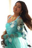 Tremendous 1-Minute Ready To Wear Sky Organza Silk Saree