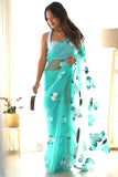 Tremendous 1-Minute Ready To Wear Sky Organza Silk Saree