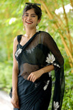 Tempting 1-Minute Ready To Wear Black Georgette Saree
