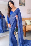 Elaborate 1-Minute Ready To Wear Blue Georgette Saree