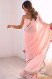 Denouement 1-Minute Ready To Wear Baby Pink Georgette Saree