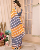 Trendy 1-Minute Ready To Wear Grey and Mustard Georgette Saree