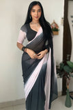 Vestigial 1-Minute Ready To Wear Black and Pink Georgette Saree