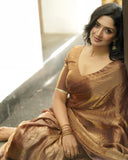 Preferable Brown Fancy Silk Saree With Alluring Blouse Piece