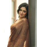 Preferable Brown Fancy Silk Saree With Alluring Blouse Piece