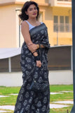 Mellifluous 1-Minute Ready To Wear Black Cotton Saree