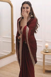 Evocative 1-Minute Ready To Wear Maroon Rangoli Silk Saree