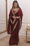 Evocative 1-Minute Ready To Wear Maroon Rangoli Silk Saree