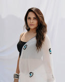 Whimsical 1-Minute Ready To Wear White Georgette Saree