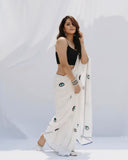 Whimsical 1-Minute Ready To Wear White Georgette Saree