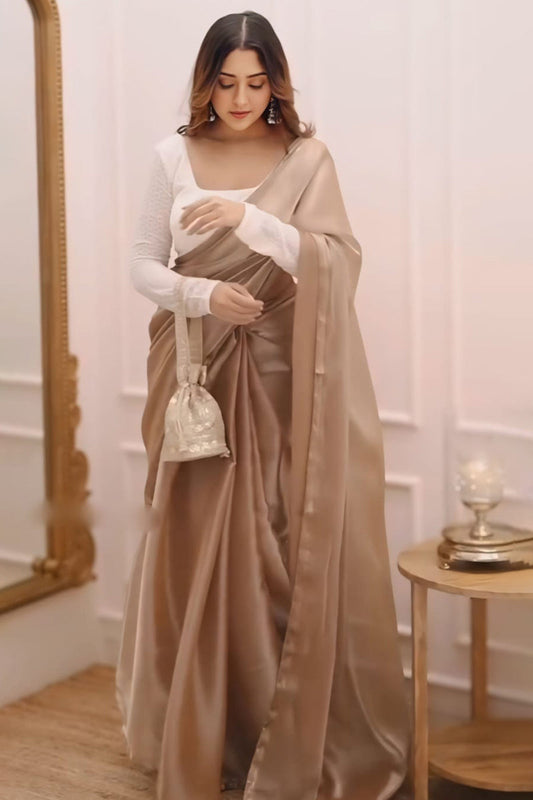 Gorgeous Brown Fancy Silk Saree With Vivacious Blouse Piece