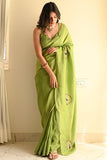 Luxuriant 1-Minute Ready To Wear Green Malai Satin Silk Saree