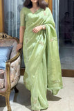 Flattering 1-Minute Ready To Wear Pista Malai Satin Silk Saree