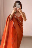Supernal 1-Minute Ready To Wear Orange Malai Satin Silk Saree