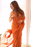 Supernal 1-Minute Ready To Wear Orange Malai Satin Silk Saree