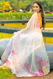 Posh 1-Minute Ready To Wear Off White Organza Silk Saree