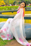 Posh 1-Minute Ready To Wear Off White Organza Silk Saree