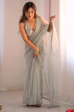 Posh 1-Minute Ready To Wear Grey Organza Silk Saree