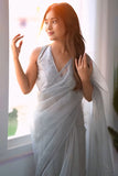 Posh 1-Minute Ready To Wear Grey Organza Silk Saree