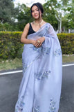 Vivacious 1-Minute Ready To Wear Grey Organza Silk Saree