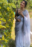Vivacious 1-Minute Ready To Wear Grey Organza Silk Saree