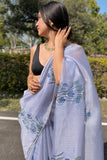 Vivacious 1-Minute Ready To Wear Grey Organza Silk Saree