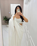 Bold and Beautiful: White Color Rangoli Silk Saree for Instant Glam Look