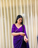 One Minute Ready To Wear Exquisite Purple Pure Soft Georgette Silk Saree with Stitch Blouse