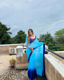 Black With blue Color Flower Georgette Saree: One Minute Draping Magic for Today’s Fashion-Forward Women