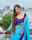 Black With blue Color Flower Georgette Saree: One Minute Draping Magic for Today’s Fashion-Forward Women