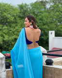 Black With blue Color Flower Georgette Saree: One Minute Draping Magic for Today’s Fashion-Forward Women