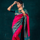 Beautiful Pink Kanjivaram Silk Saree with Dot Design and Coordinated Matching Border