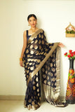 Radiant New Black Ready-to-Wear Cotton Saree for Effortless Glamour in Just One Minute