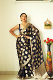 Radiant New Black Ready-to-Wear Cotton Saree for Effortless Glamour in Just One Minute