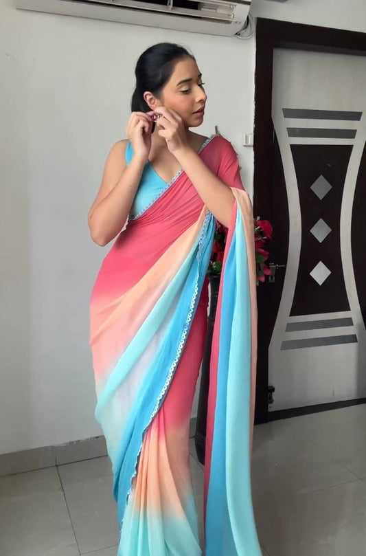 Admirable 1-Minute Ready To Wear georgette multi colour Saree