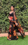 Black Georgette Printed Saree – Perfect Blend of Elegance and Comfort for Women