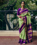 Graceful Pista Green Soft Silk Kanjivaram Saree with Complementary Matching Border Design