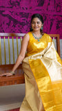 Radiate Elegance in Off White Soft Silk Kanjivaram Saree with Yellow Border