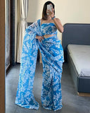 Quick and Stylish: Sky Blue Georgette Saree for One-Minute Wear, Perfect for Busy Days