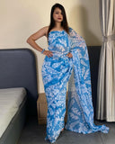 Quick and Stylish: Sky Blue Georgette Saree for One-Minute Wear, Perfect for Busy Days