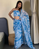 Quick and Stylish: Sky Blue Georgette Saree for One-Minute Wear, Perfect for Busy Days