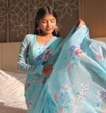 One Minute Wear sky blue-Color Georgette Saree for Effortless Elegance and Style