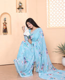 One Minute Wear sky blue-Color Georgette Saree for Effortless Elegance and Style