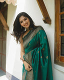 Stylish Green Color Soft Silk Kanjivaram Saree with Bold Matching Border Detail