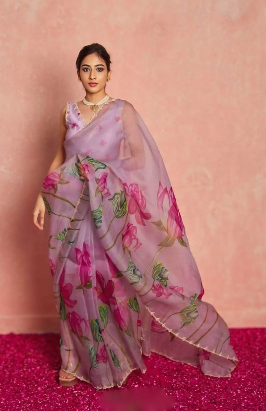 Effortless Elegance: Organza Ready-to-Wear Saree with Stitched Blouse Included