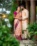 Traditional Peach Kanjivaram Silk Saree with Beautifully Matched Border Design