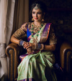 Traditional Kanjivaram Silk Saree in Pista Color with Rich Pallu and Elegant Border