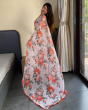Transform Your Look in Seconds with -White Color And Flower Print Georgette One Minute Saree