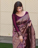 Royal Wine Color Kanjivaram Silk Saree with Stunning Design and Beautiful Pallu